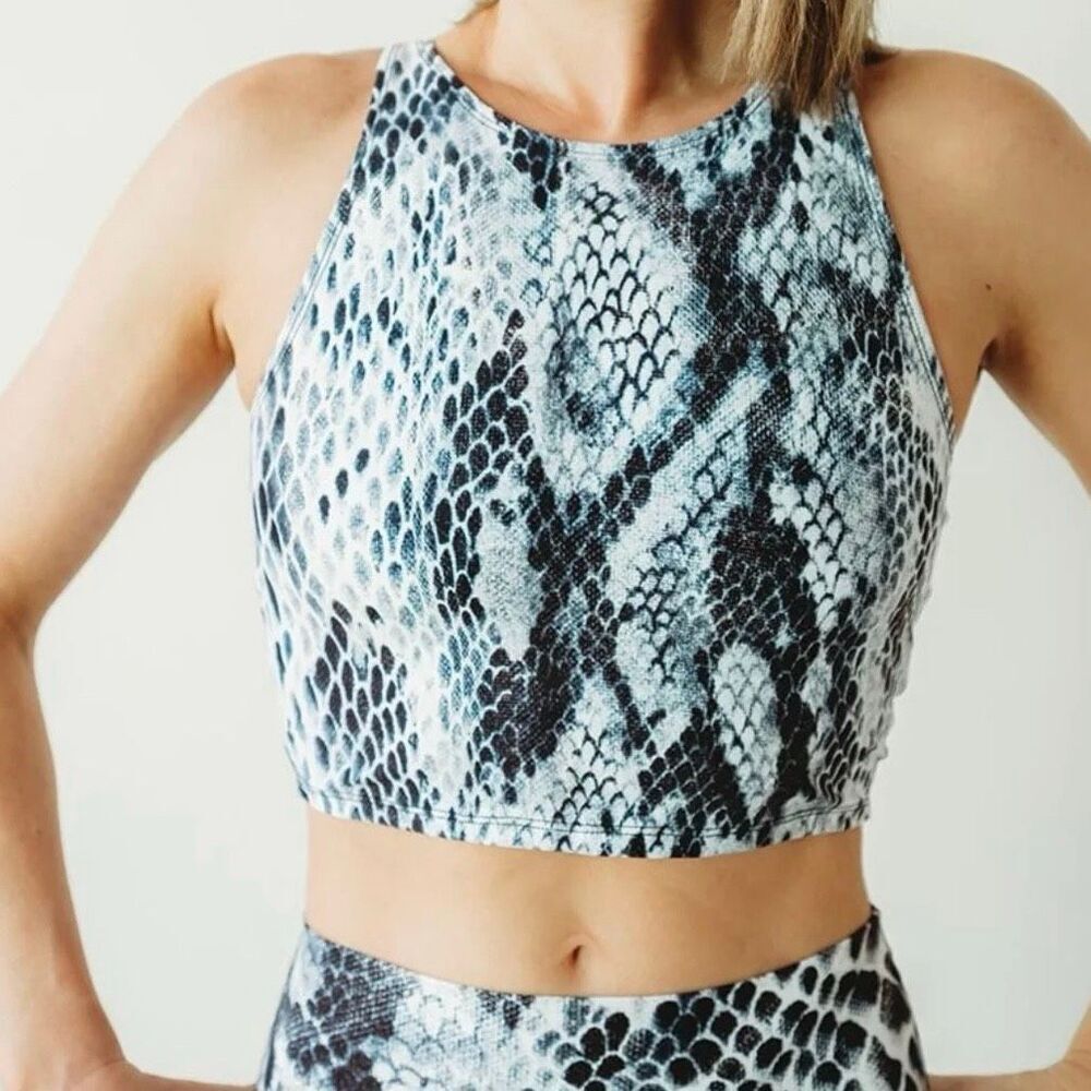 Colorado Threads Snakeskin Crop Top Large Recycled Sustainable Yoga Bra Black